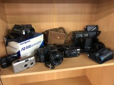 Collection of vintage cameras, binoculars and lenses to include Panasonic DMC-FZ50, Leica DC Vario-