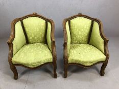 Pair of salon chairs with green upholstery A/F)