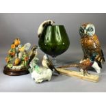 Collection of ceramics to include a Karl Ens figure of an owl, modelled perched on a branch,