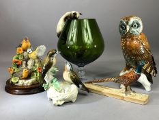 Collection of ceramics to include a Karl Ens figure of an owl, modelled perched on a branch,