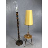 Mid Century side table and lamp, along with a turned standard lamp