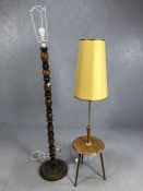 Mid Century side table and lamp, along with a turned standard lamp