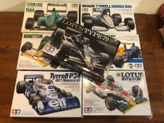 Model kits by TAMIYA, Formula 1 racing cars to include Lotus, Honda, Ford etc (7)