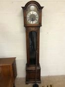 20th Century oak cased longcase clock, the brass dial bearing the inscription Tempora Fecit, with