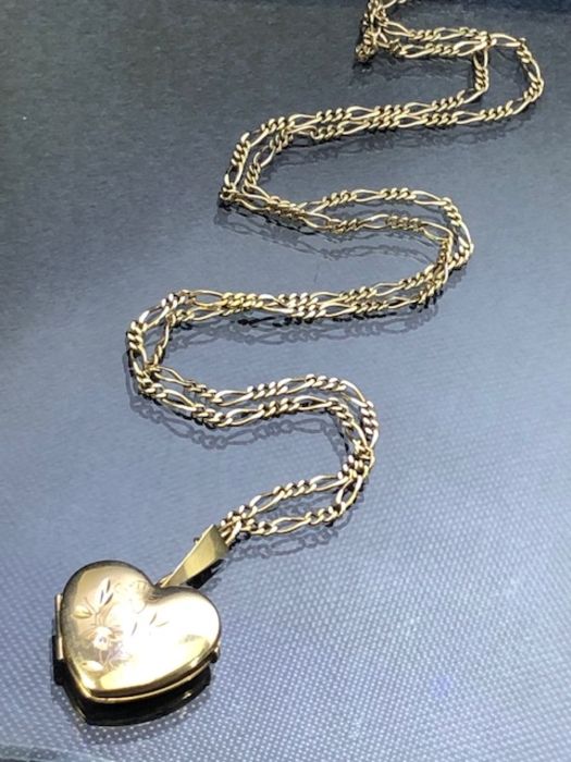 9ct Gold chain and unmarked Gold coloured heart shaped locket