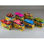 Seven boxed Matchbox Superfast diecast model vehicles: 2 Jeep Hot Rod, 4 Gruesome Twosome x 2, 13