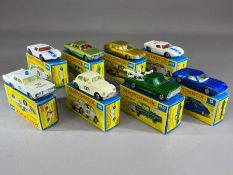 Eight boxed Matchbox Superfast diecast model vehicles:5 Lotus Europe, 15 Volkswagen, 41 Ford G.T.