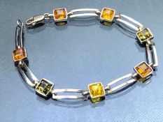 Silver 925 Bracelet set with gemstones approx 18cm long and in presentation box