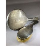 Hallmarked Silver backed dressing table mirror and brush Hallmarked Birmingham by maker Cornelius