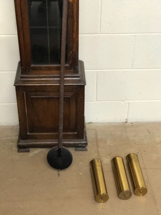 20th Century oak cased longcase clock, the brass dial bearing the inscription Tempora Fecit, with - Image 2 of 5