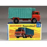 Boxed Diecast vehicle: Matchbox series No.44 Refrigerator Truck, in red and sea green, green windows