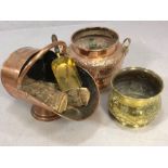 Three copper and brass items to include coal scuttle