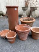 Collection of five terracotta pots and chimney
