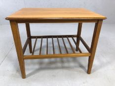 Small Mid Century coffee table with slatted shelf below, approx 57cm x 40cm x 45cm tall