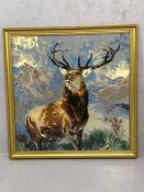 Large framed tapestry of a stag, approx 74cm x 74cm