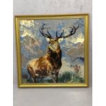 Large framed tapestry of a stag, approx 74cm x 74cm