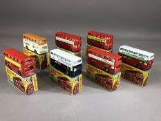 Seven boxed Matchbox no 17 'The Londoner' diecast model buses: Chasewater Light Railway, Midland Bus