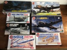AIRFIX -72 1/72 Scale Model Kits boxed to include: Military airplanes, Lancaster, Wellington etc (