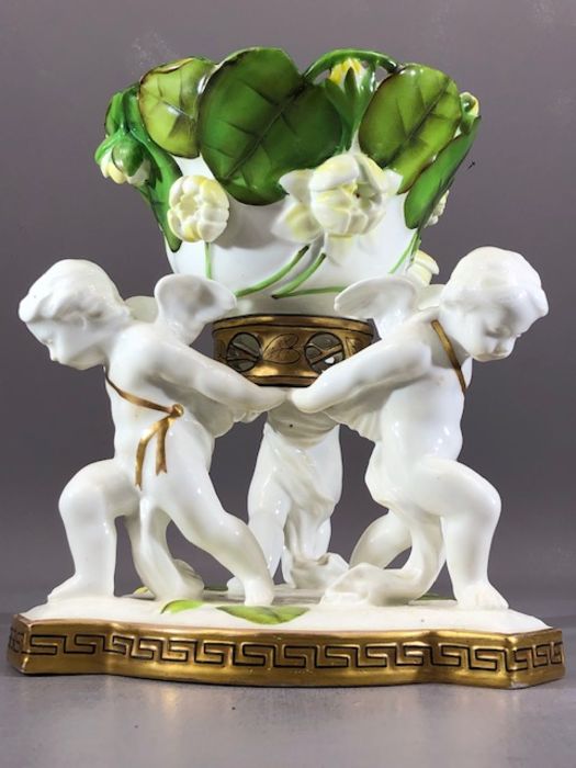 Late 19th century porcelain table centre piece, the bowl with water lily leaf and bloom design - Image 5 of 6
