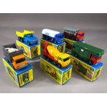 Six boxed Matchbox Superfast diecast model vehicles: 10 Pipe Truck, 17 Horse Box, 21 Foden