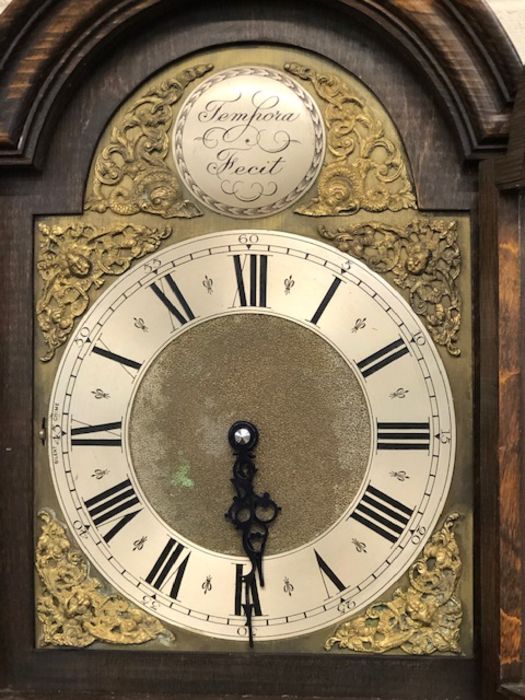 20th Century oak cased longcase clock, the brass dial bearing the inscription Tempora Fecit, with - Image 4 of 5