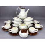 Vintage 1970s ceramic tea / coffee set in matt white and lustre brown by maker CERBOL, to include