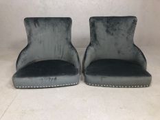 Pair of modern grey velvet stools (with no legs ie. legless)
