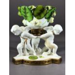 Late 19th century porcelain table centre piece, the bowl with water lily leaf and bloom design