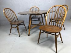 Ercol 'Golden Dawn' drop leaf table, approx 113cm x 125cm (fully extended) accompanied by four Ercol