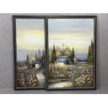 L SWAN, pair of large framed oils on canvas of farm scenes, each approx 90cm x 60cm, both signed