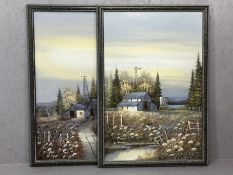 L SWAN, pair of large framed oils on canvas of farm scenes, each approx 90cm x 60cm, both signed