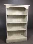 Wooden, white painted book shelf approx 90cm x 32cm x 142cm tall