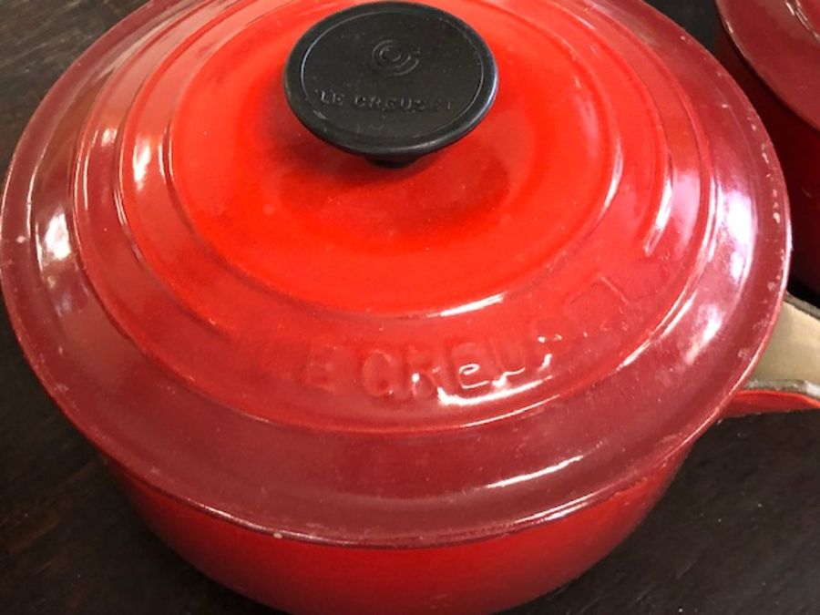 Collection of three Le Creuset cast iron lidded saucepans in red - Image 3 of 3