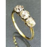 18ct Gold 3 Stone (Old Mine Cut) Diamond Ring Size N½, in a Period Bakelite box