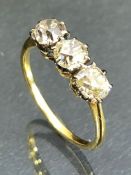 18ct Gold 3 Stone (Old Mine Cut) Diamond Ring Size N½, in a Period Bakelite box
