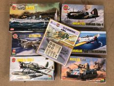 AIRFIX -72 1/72 Scale Model Kits boxed to include: Military ships and planes (7)