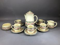 Honiton Ware part coffee set comprising coffee pot with lid, cream jug, sugar bowl, five cups and