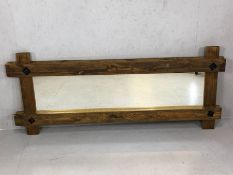 Rustic wooden framed mirror, approx 150cm x 62cm