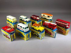 Nine boxed Matchbox Superfast diecast model vehicles: 3 Mercedes Benz Binz Ambulance, 12 Setra