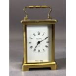 Late 20th Century brass carriage clock, keyless wind and set, movement marked 'Douvrdrey and