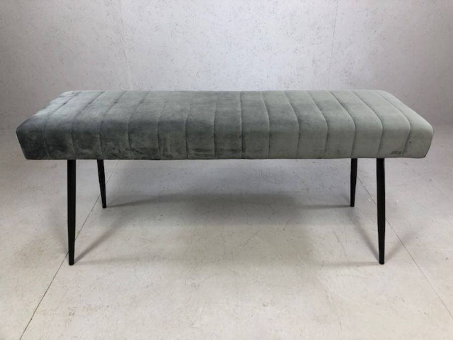 Grey velvet long stool / bench on tapering legs, approx 120cm x 38cm