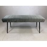 Grey velvet long stool / bench on tapering legs, approx 120cm x 38cm