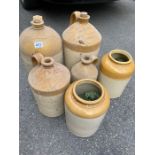 Collection of vintage stone cider or wine flagons for Tiverton, Honiton and Chard