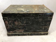 Vintage metal-bound trunk approx 84cm x 54cm x 52cm