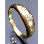 18ct Gold Gents ‘Pinkie’ 3 stone Diamond Ring. Centre stone approx: 25points 2 end stones approx: 10