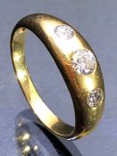 18ct Gold Gents ‘Pinkie’ 3 stone Diamond Ring. Centre stone approx: 25points 2 end stones approx: 10