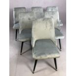 Set of six grey velvet dining chairs on black tapering legs