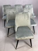 Set of six grey velvet dining chairs on black tapering legs