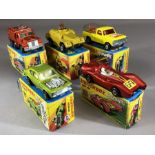 Five boxed Matchbox Superfast diecast model vehicles: 16 Badger, 28 Stoat, 57 Wild Life Truck, 67