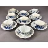 Meissen Blue and White cabinet cups blue cross swords mark to base (9) A/F